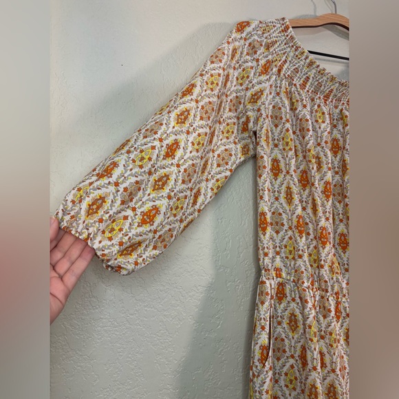 Sanctuary Elle Off Shoulder Boho Orange and Cream Print Dress Size L - Picture 8 of 12